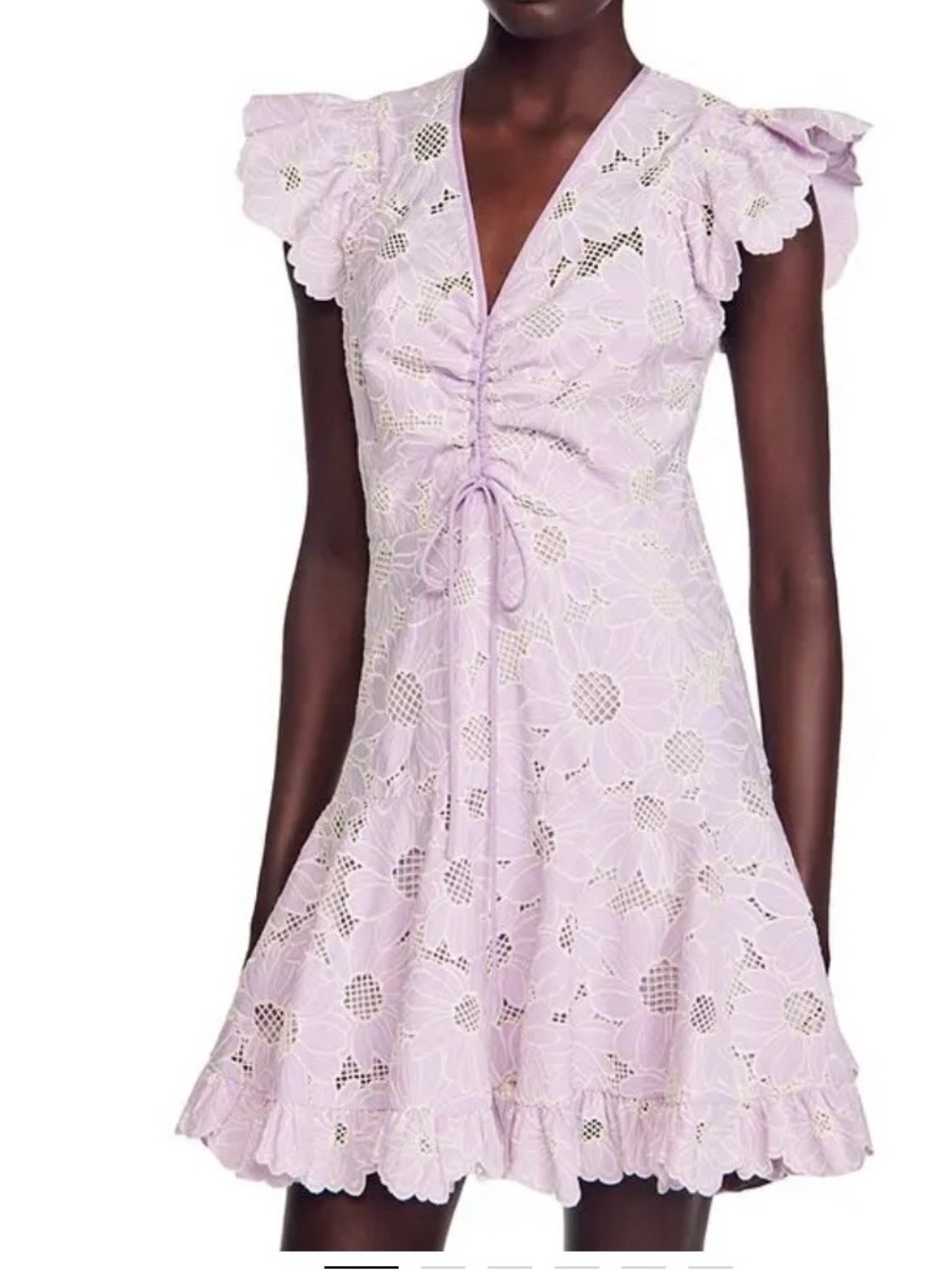 SANDRO Floral Lace Mini Dress 34/XS Lilac Purple Cream